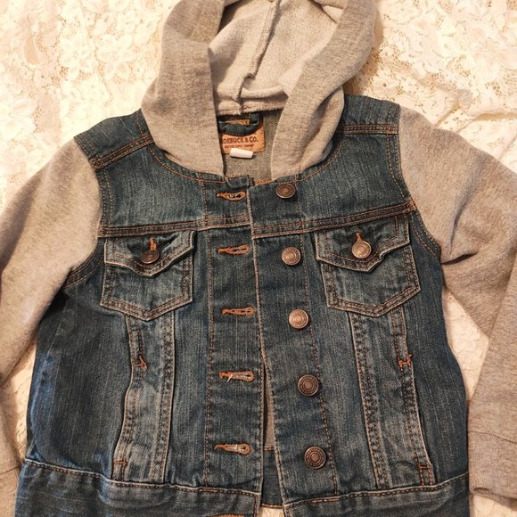 Denim Fleece Hooded Hoodie Trucker Jacket boys 7/8 Roebuck & co - Picture 1 of 10